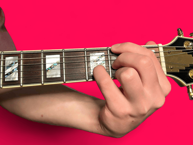 D major over F# guitar chord with finger positions