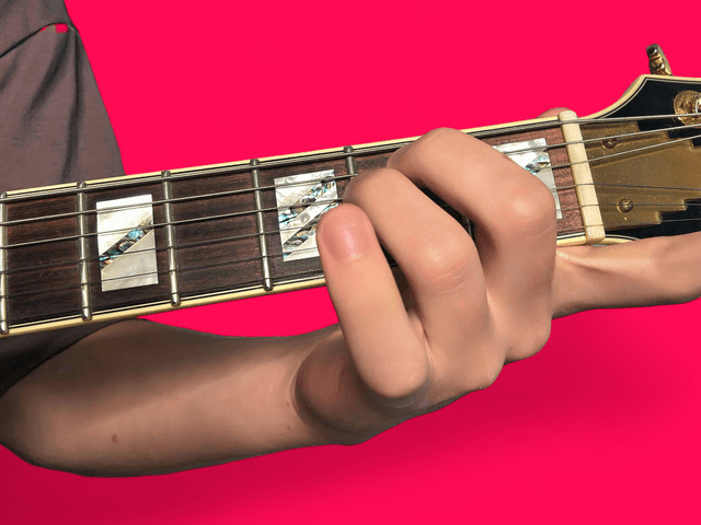 E major over C# guitar chord with finger positions