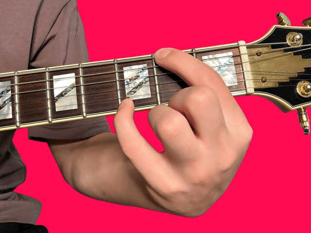 G major over F# guitar chord with finger positions