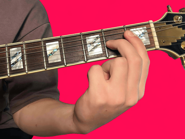 F major over E guitar chord with finger positions