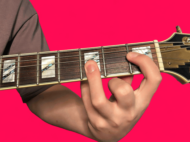 Ebmaj7 guitar chord with finger positions