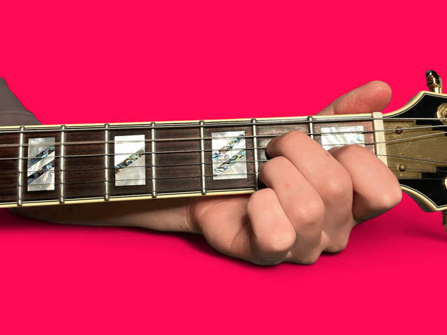 Amaj7 guitar chord with finger positions