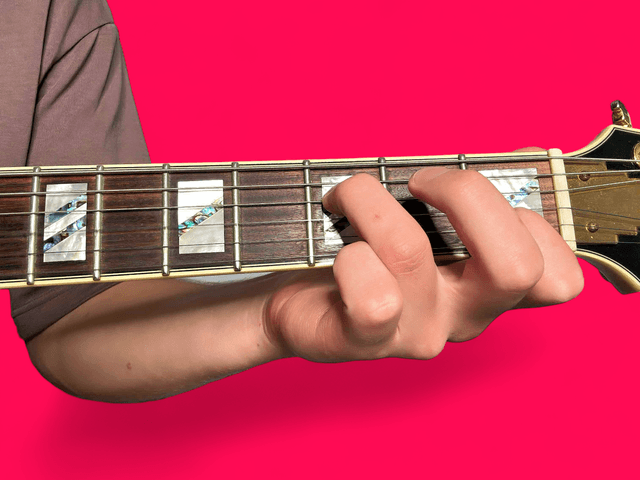 C major over F guitar chord with finger positions